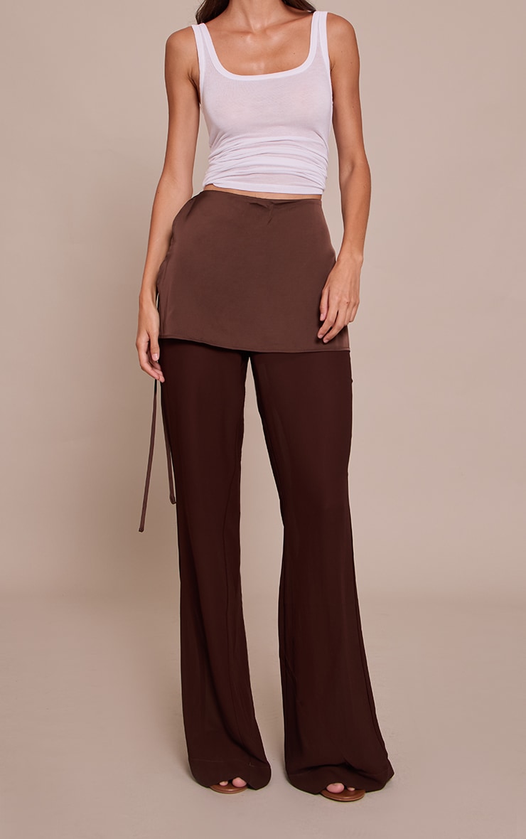 Chocolate Satin Chiffon Overlay Wide Leg Pants image 2