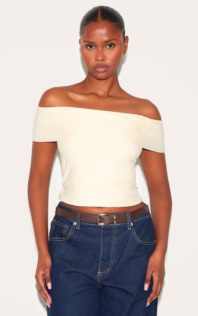 Top long doux amande à col bardot