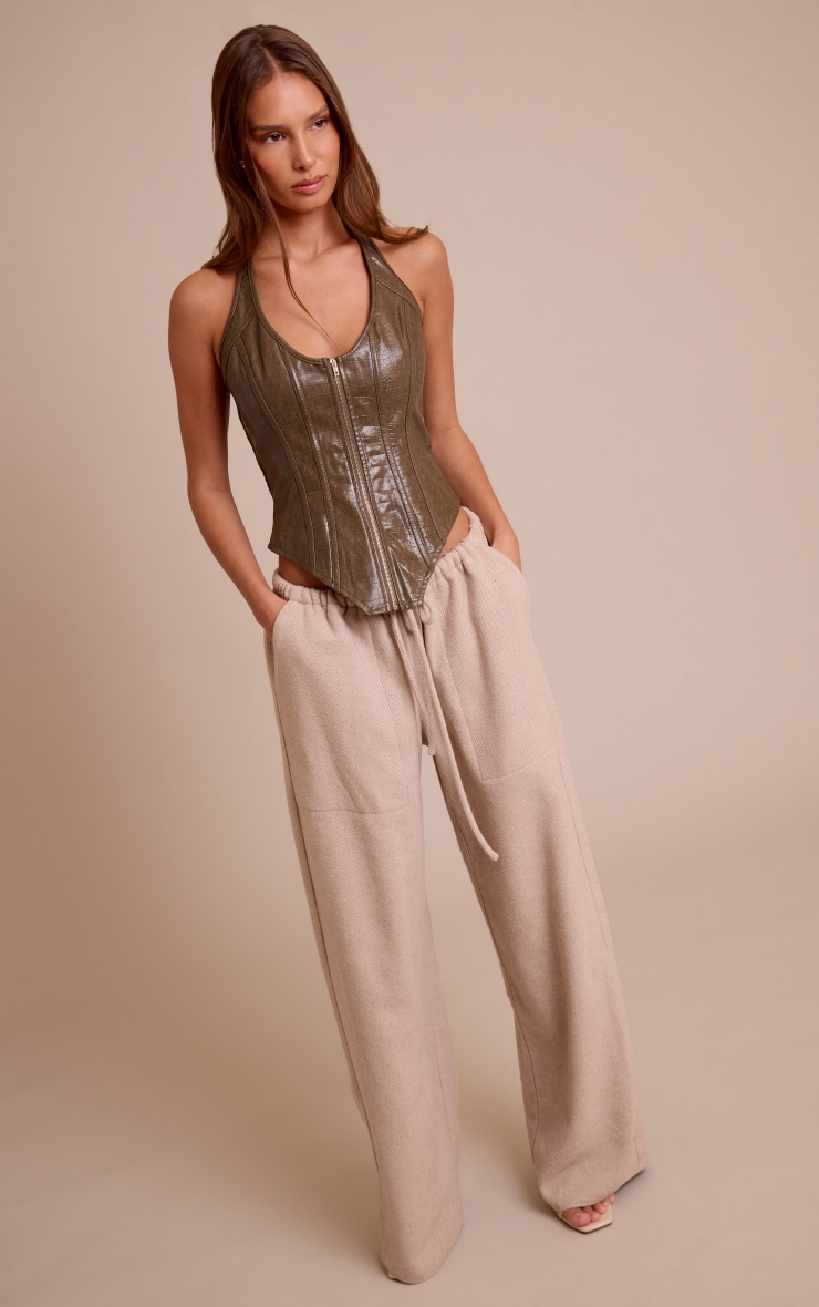 Olive Croc Faux Leather Boned Dip Hem Corset image 3