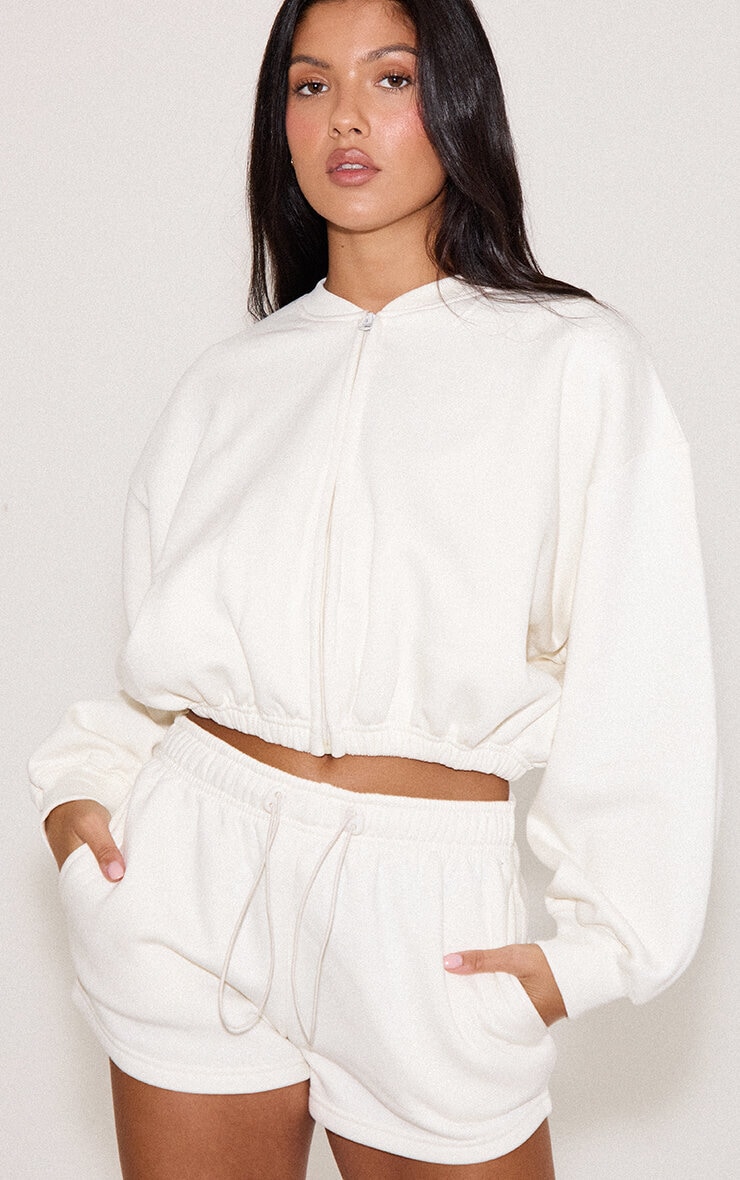 Off White Drawcord Waist Sweat Shorts image 4