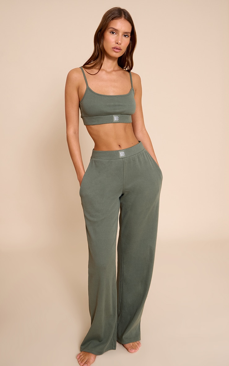 PrettyLittleThing Sage Green Sleep Rib Tonal Elastic Bralet image 3