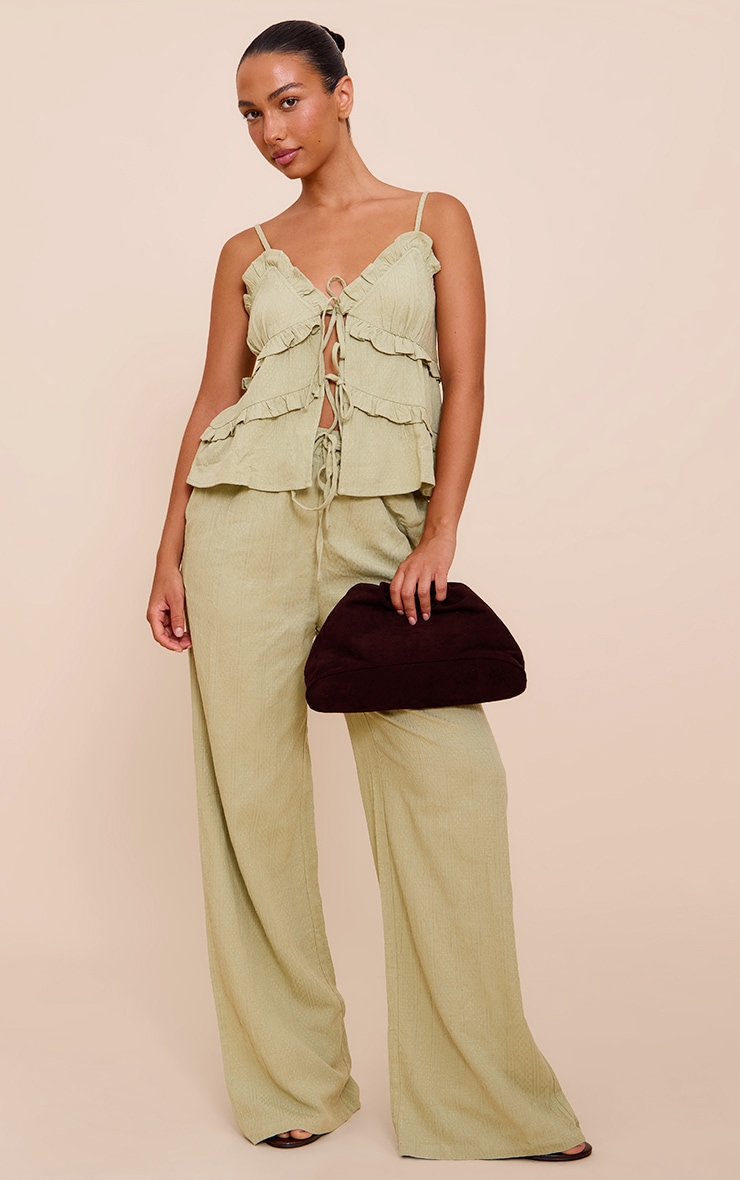 Sage Khaki Textured Mid Rise Wide Leg Pant image 1