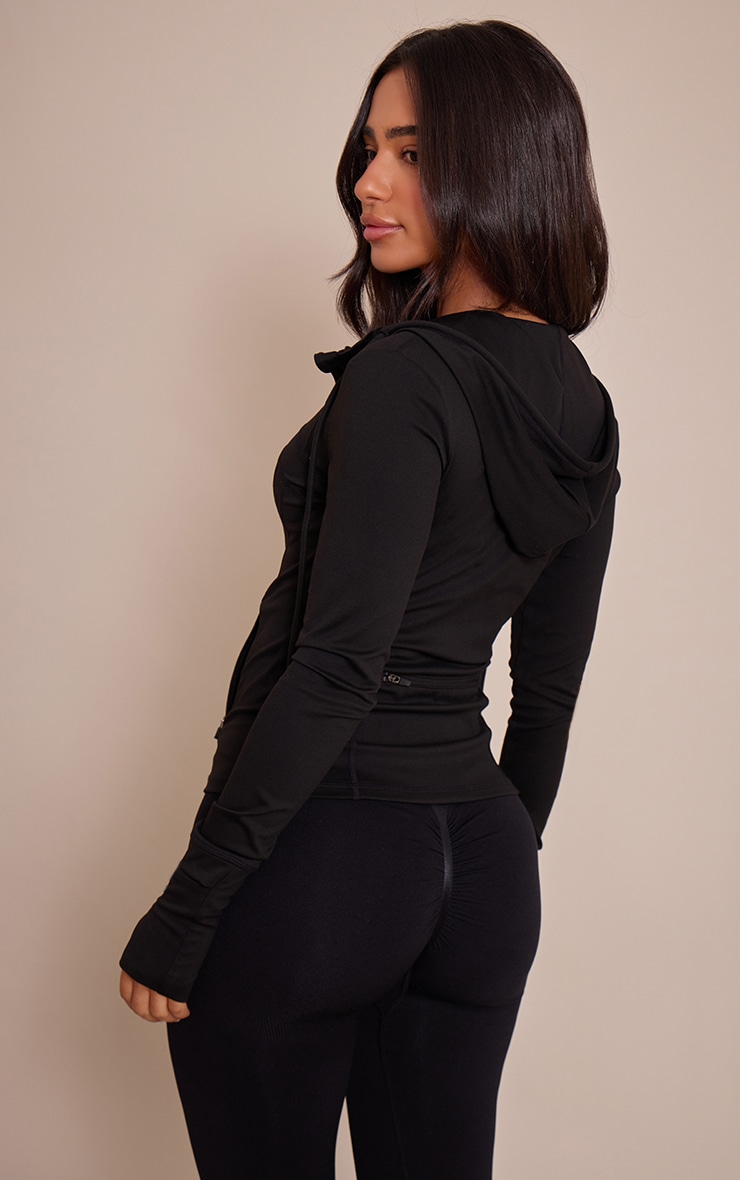 Petite Black Sculpt Seam Detail Drawstring Gym Jacket image 2