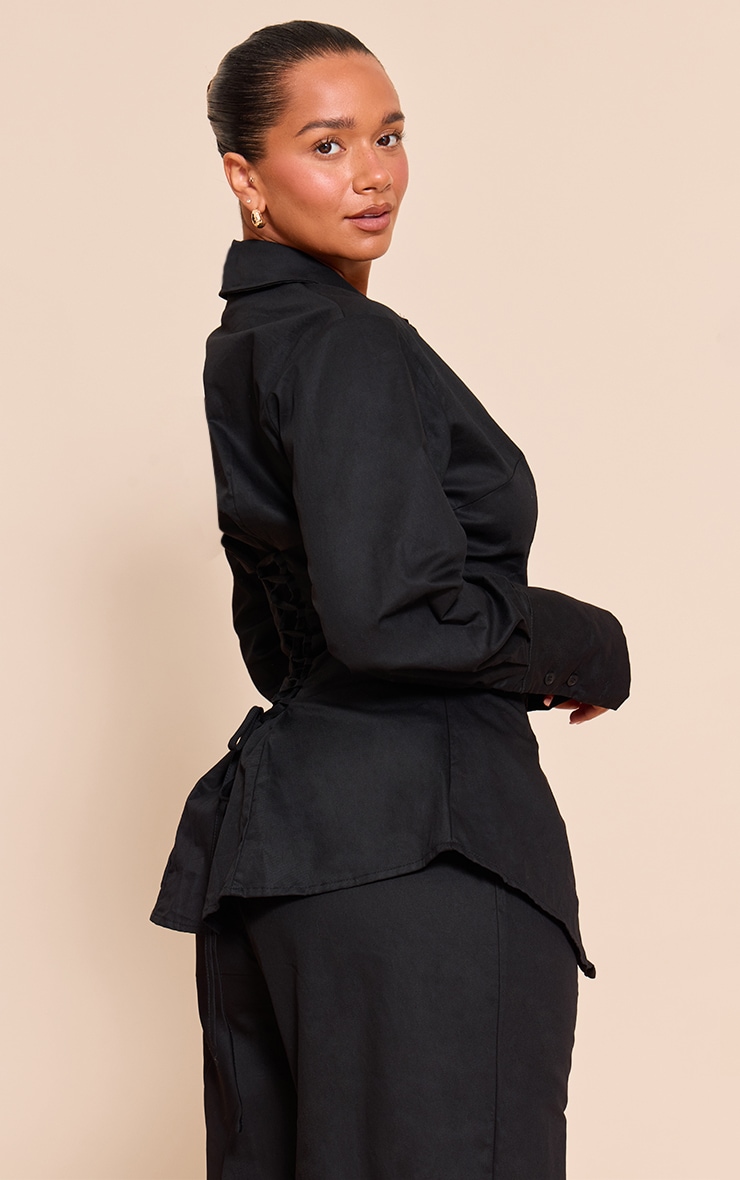 Shape black Lace Up Cinched Back Button Front Shirt image 2