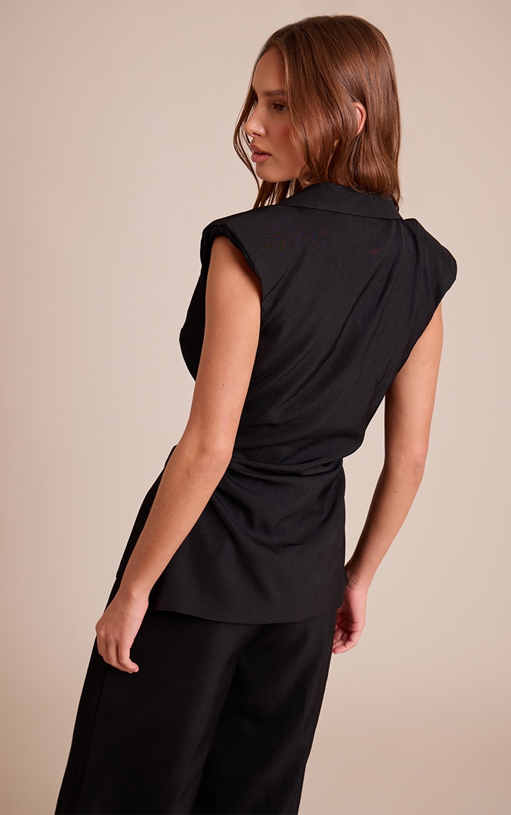 Gilet de tailleur tissé noir à épaulettes et taille froncée image 2