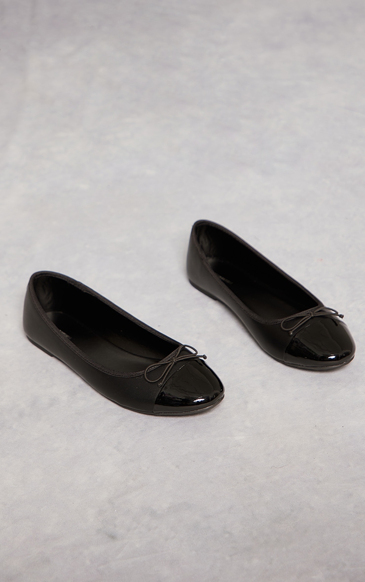 Black Bow Patent Toe Ballet Pumps Footwear PrettyLittleThing QA