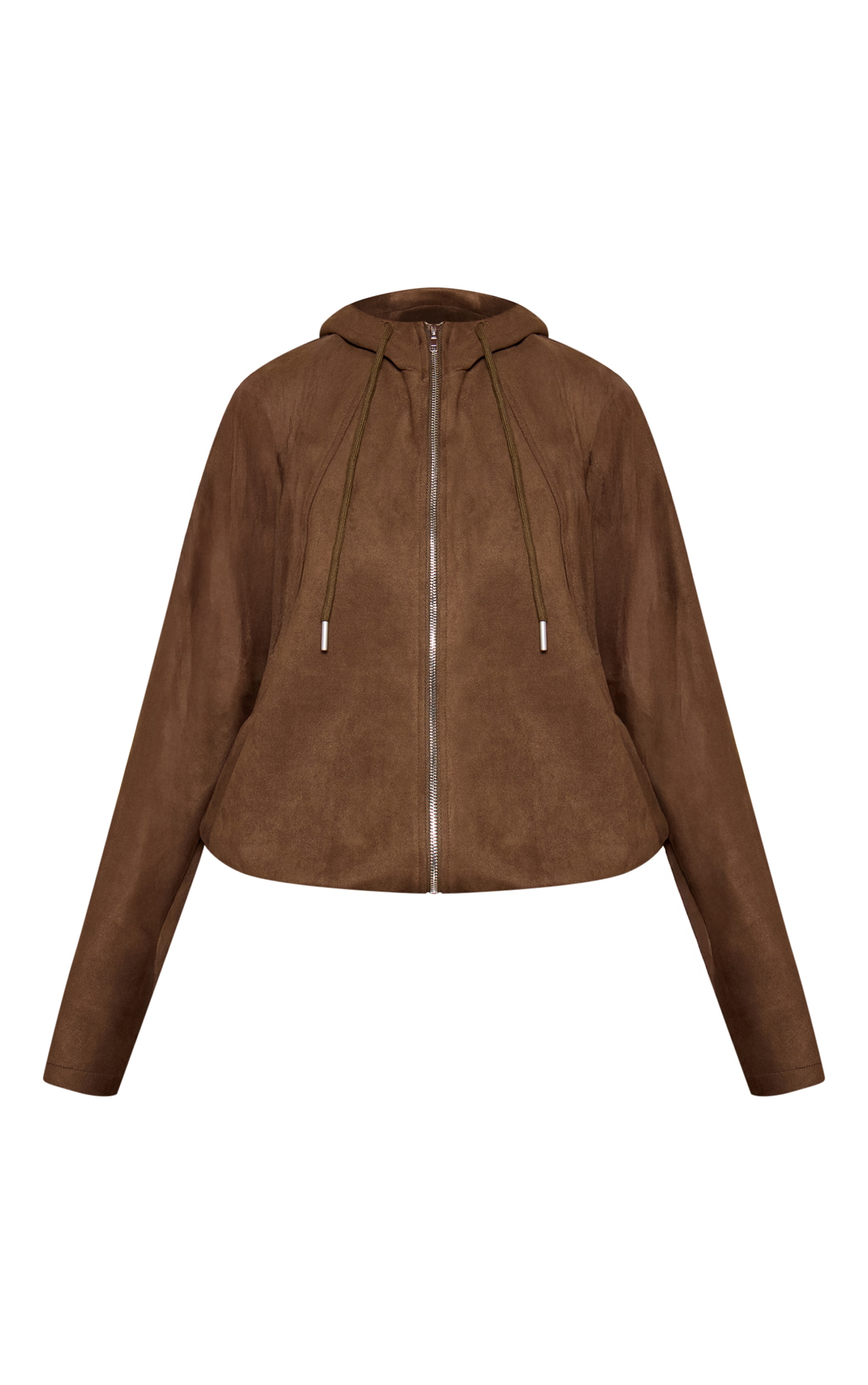 Petite Khaki Suede Hooded Zip Up Bomber Jacket image 5