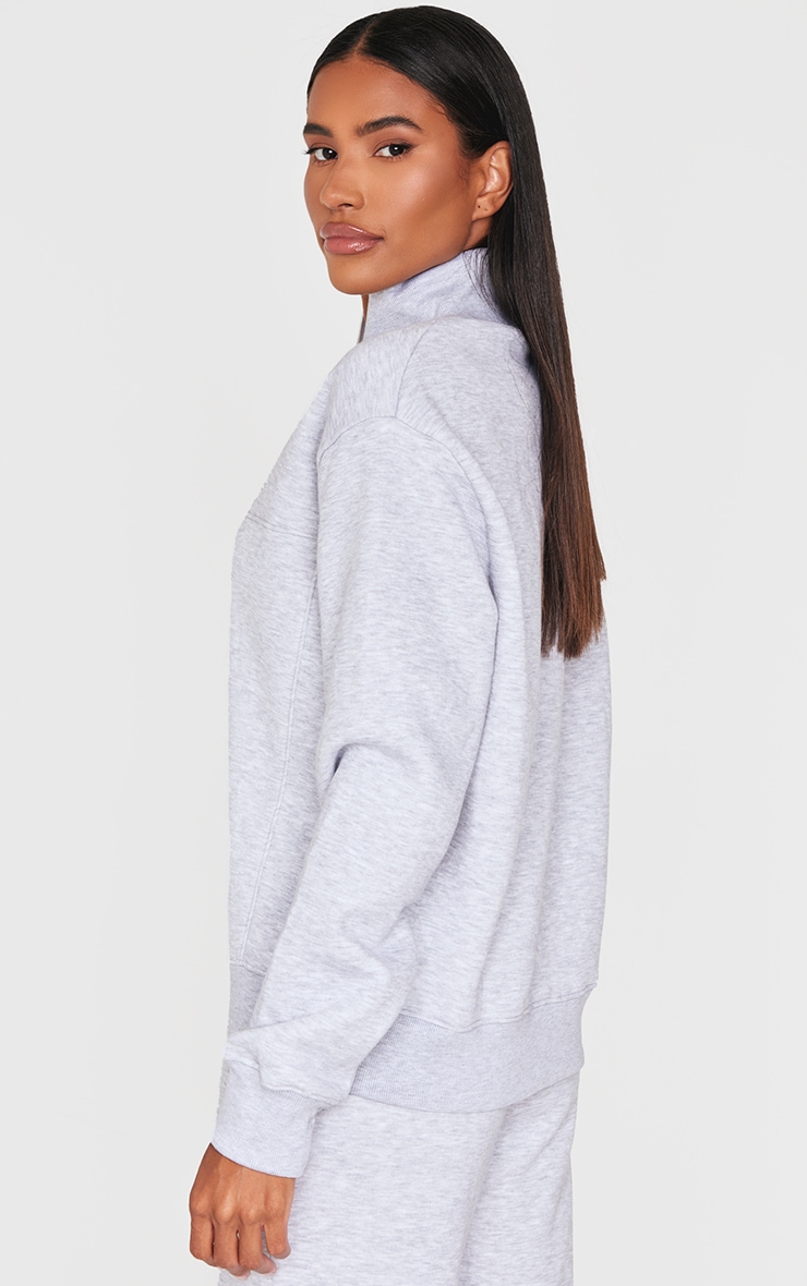 Ash Grey Seam Detailed Zip Up Sweatshirt image 2