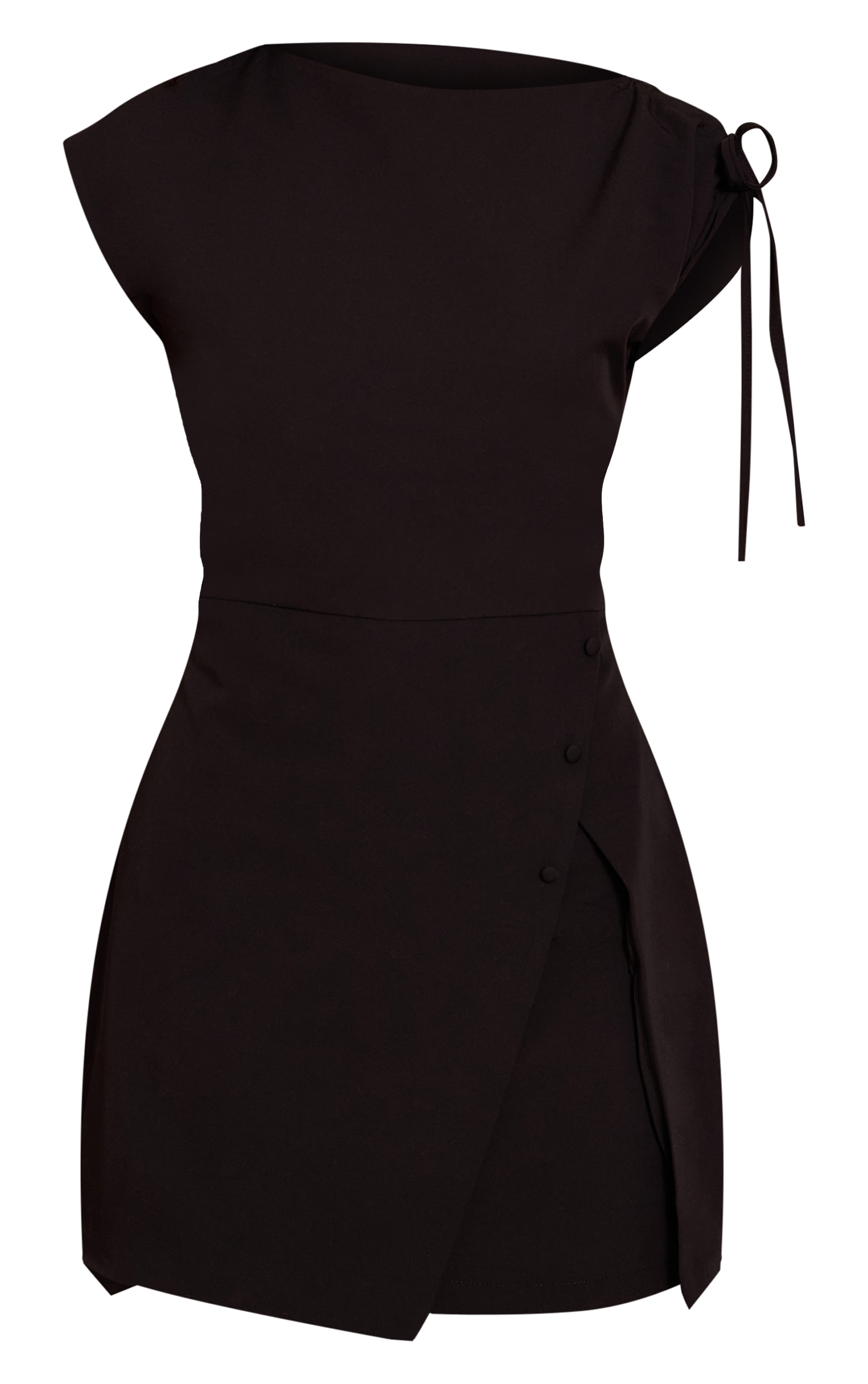 Black Button Detail Cap Sleeve Shift Dress image 5