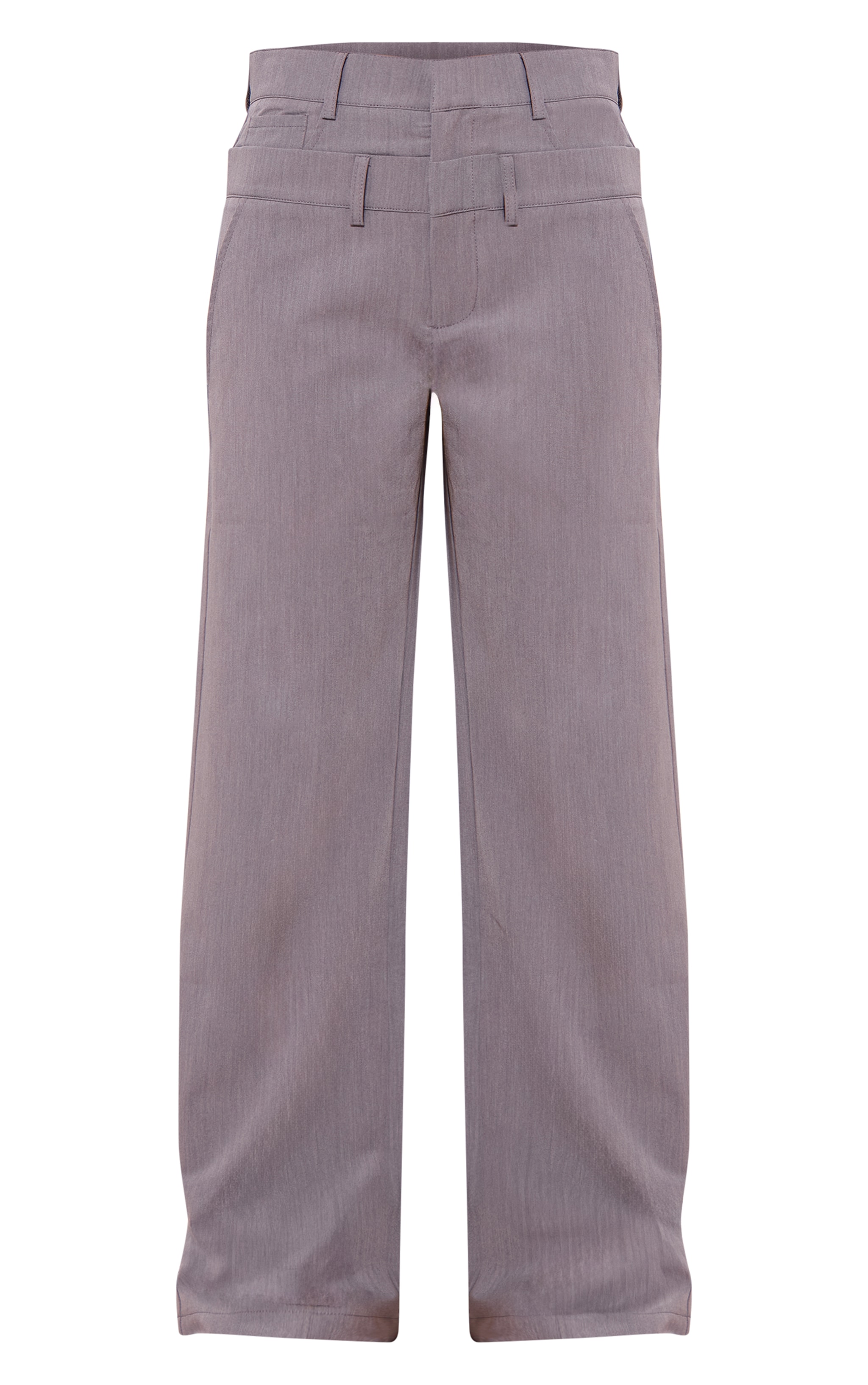 Grey Tailored Woven Double Waistband Straight Leg Pants image 2