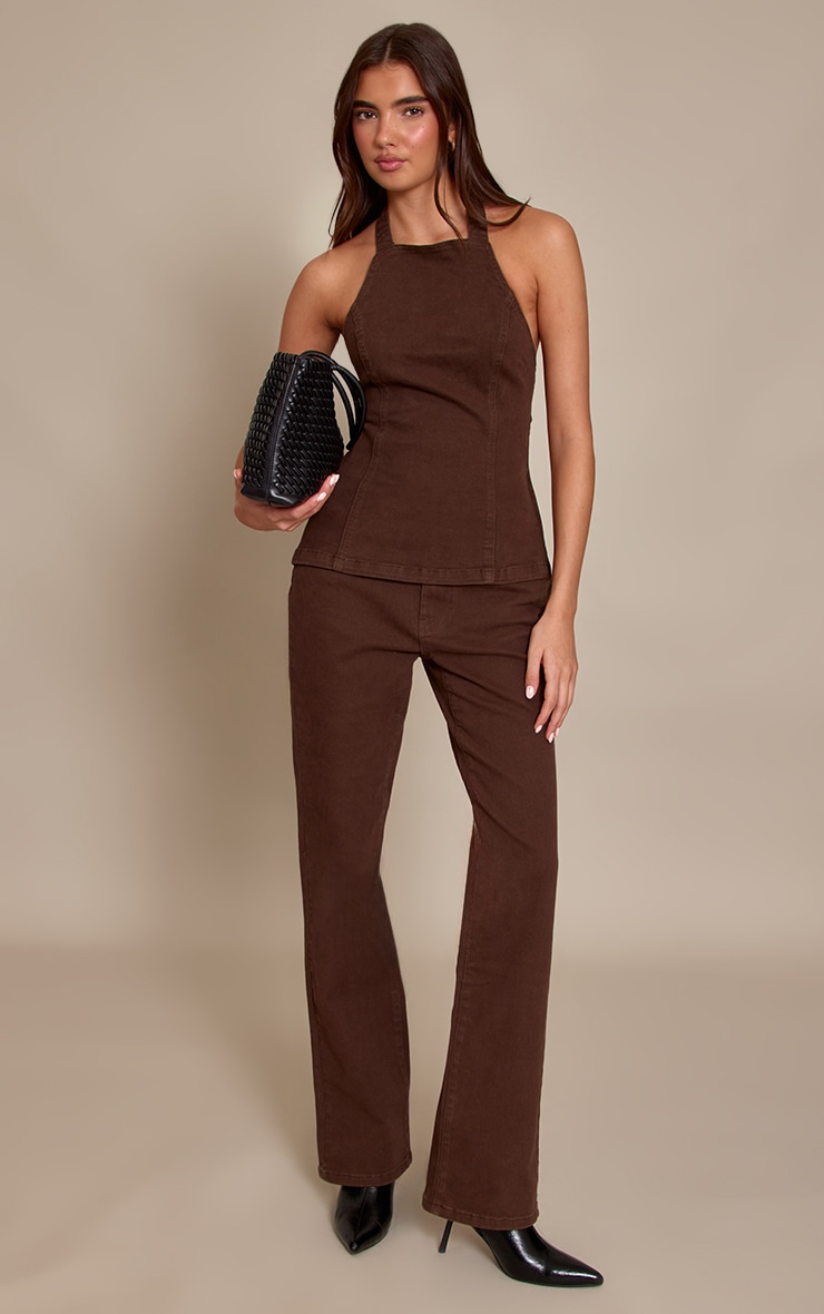 Brown Stretch Denim Flares image 1
