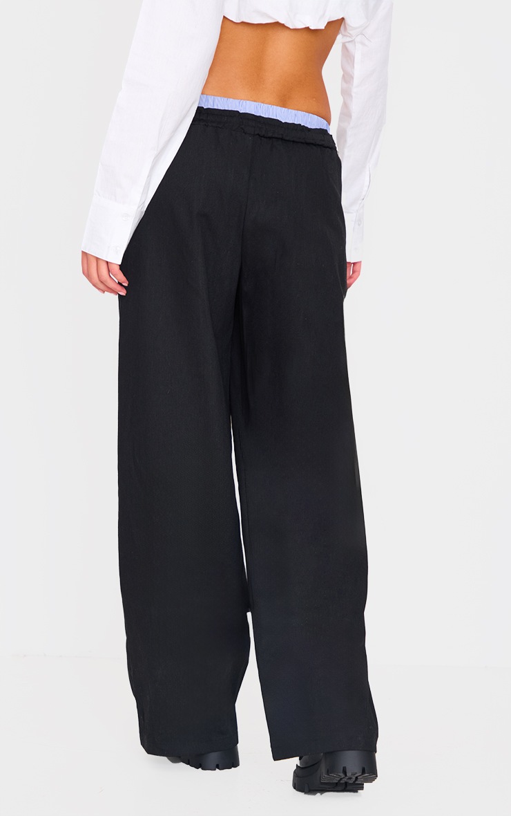 Black Striped Double Waistband Drawstring Tailored Trousers