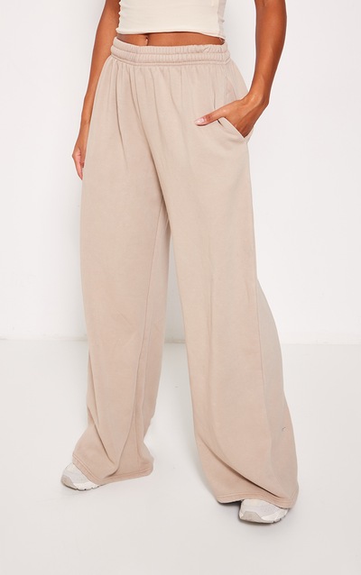 Oversized Wide Leg Ruffle Jogger Pants (Beige) main image 1