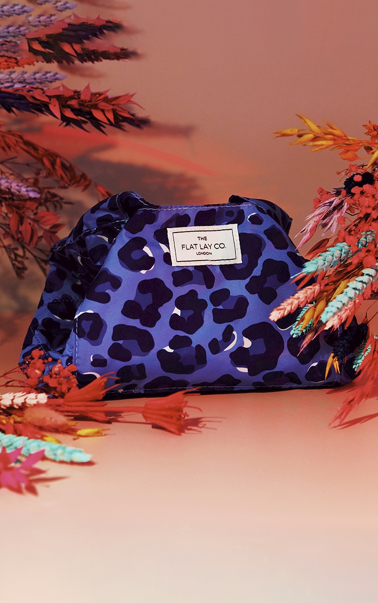 The Flat Lay Co. Drawstring Makeup Bag In Blue Leopard image 1