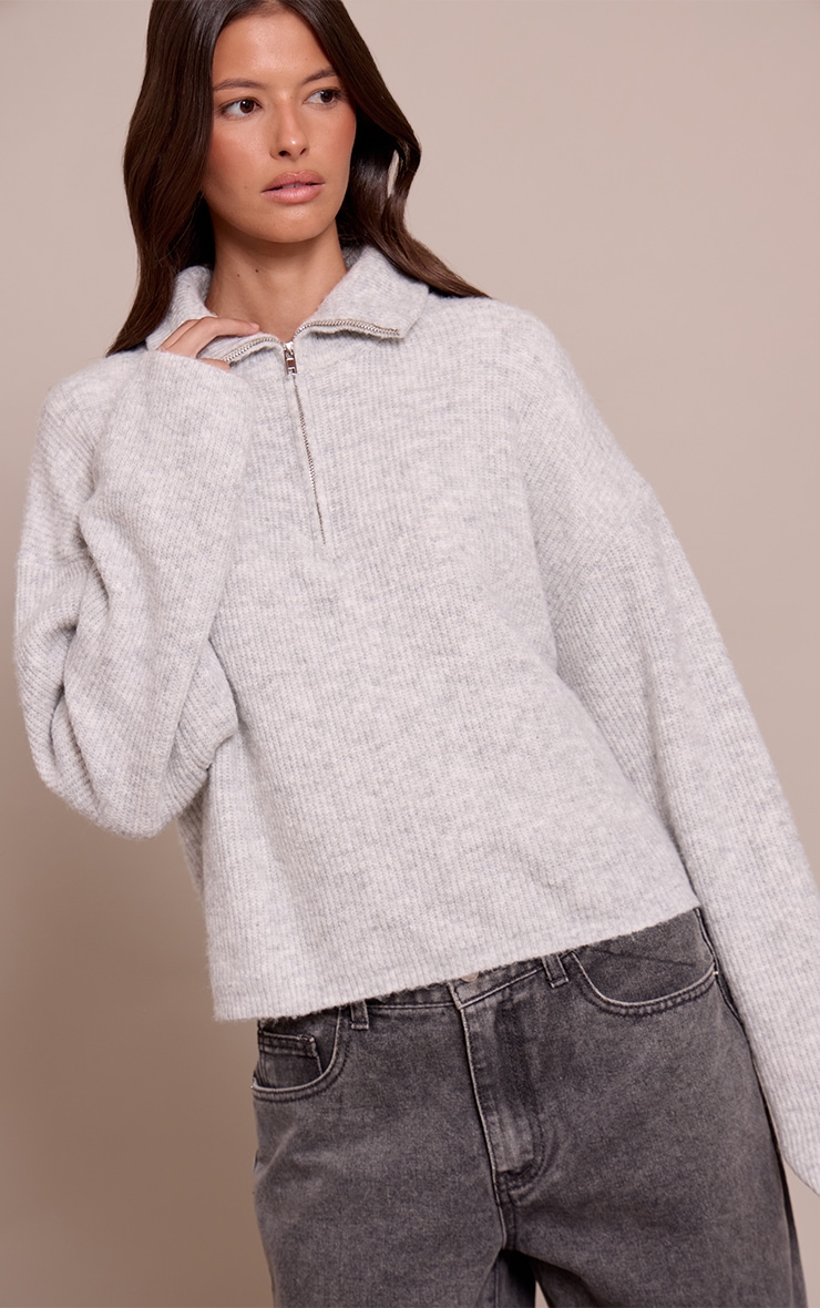 Grey Half Zip Soft Knit Jumper image 1