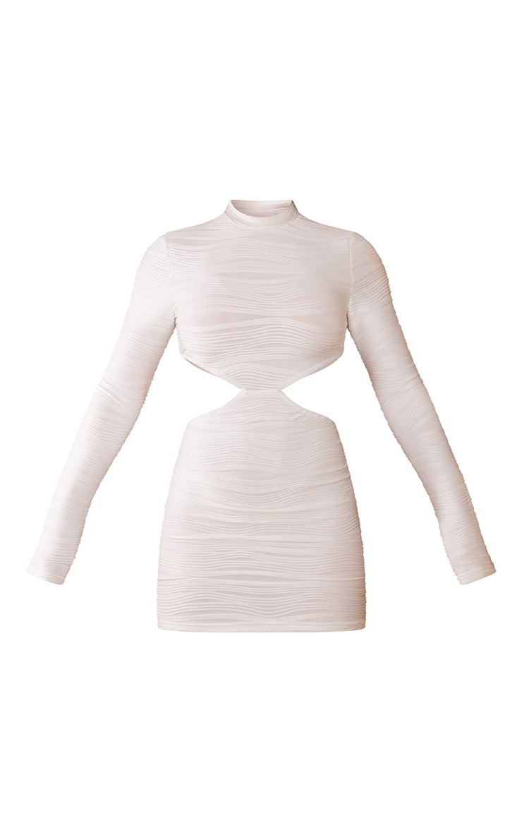 White Crinkle Open Back Long Sleeve Bodycon Dress image 2