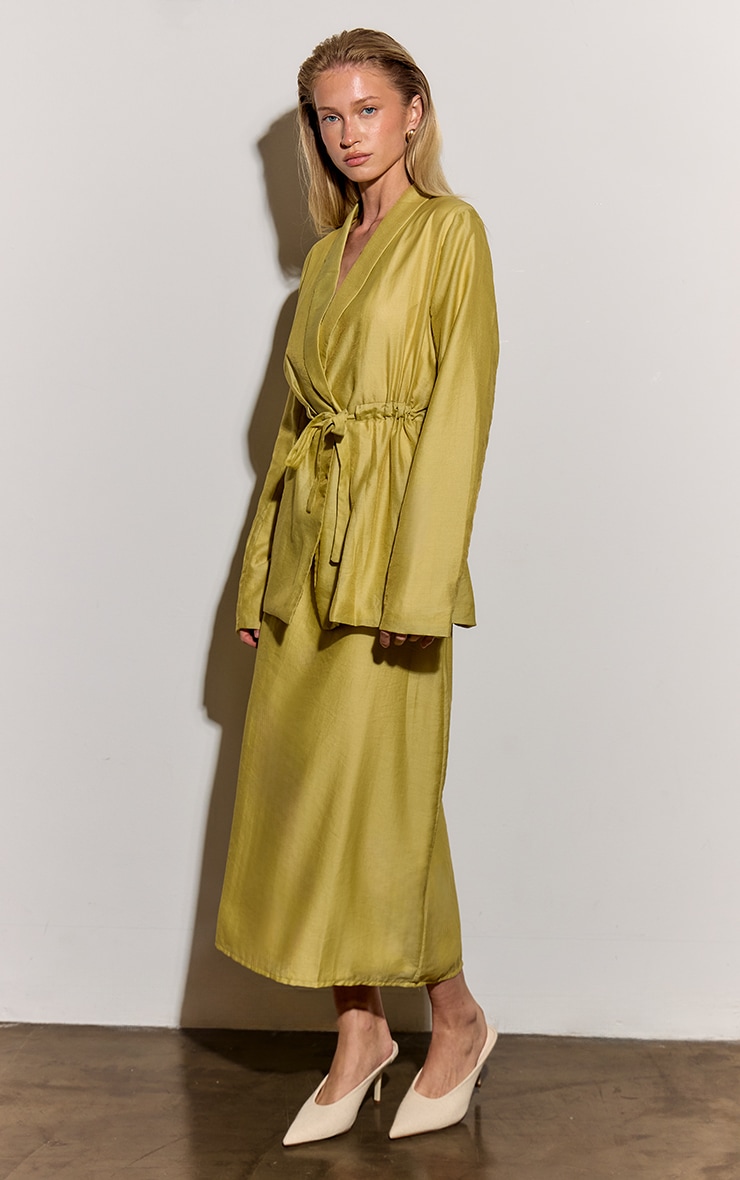 Pale Chartreuse Sheer Organza Midi Skirt image 2