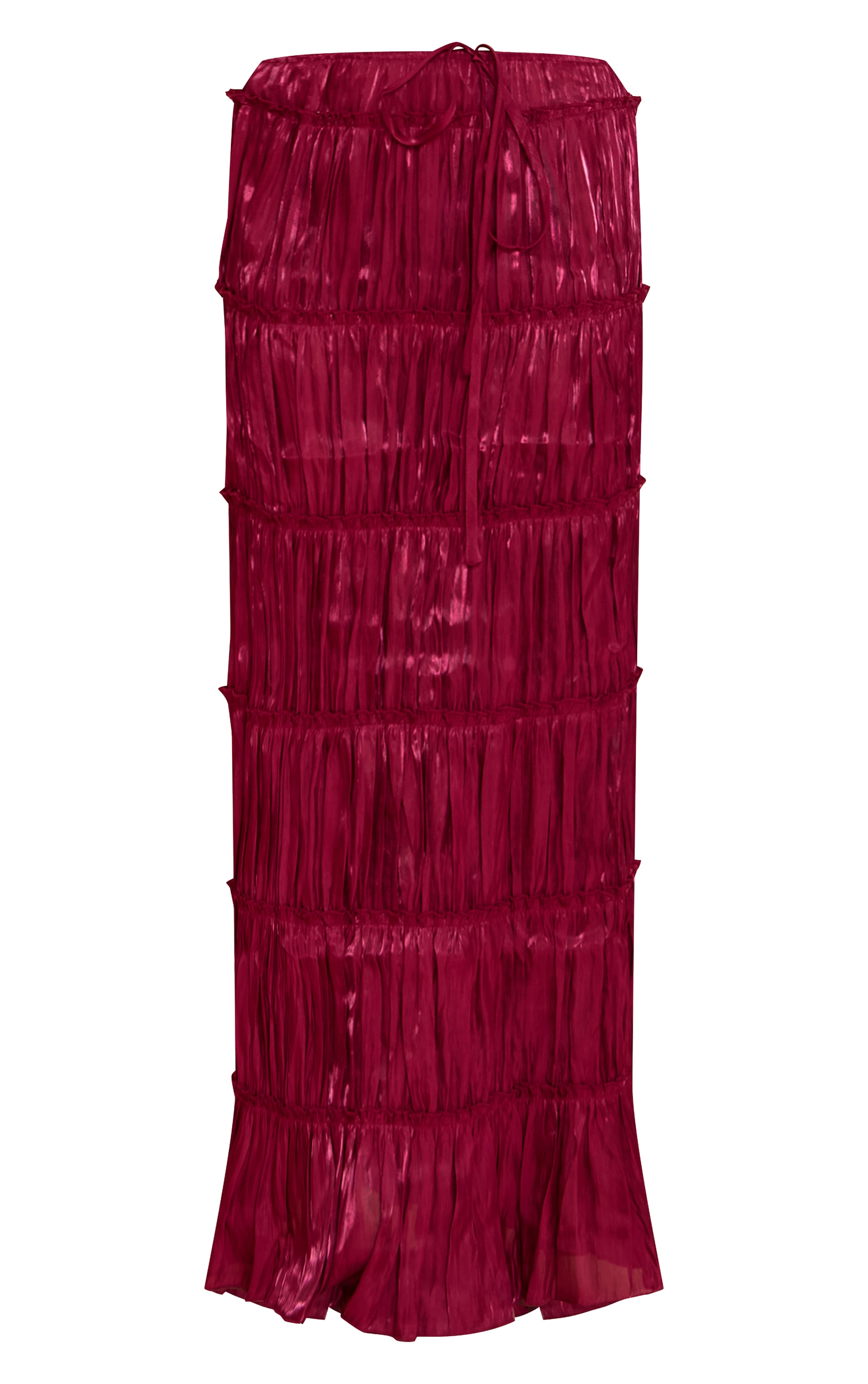 Deep Red Drawstring Frill Tiered Maxi Skirt image 5