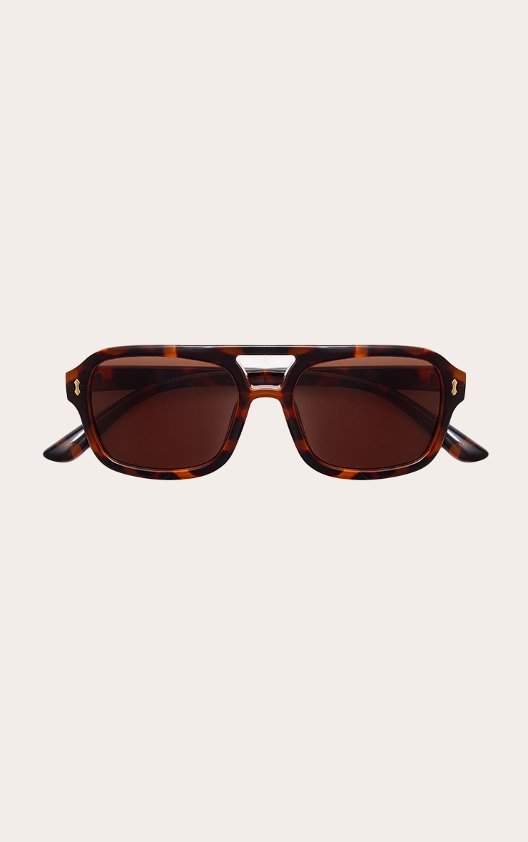 Brown Tortoiseshell Frame Brown Tinted Lens Aviator Sunglasses image 2