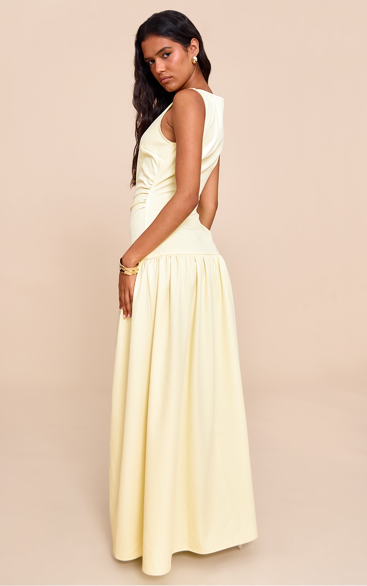 Robe longue tissée jaune citron à boutons et taille tombante image 2