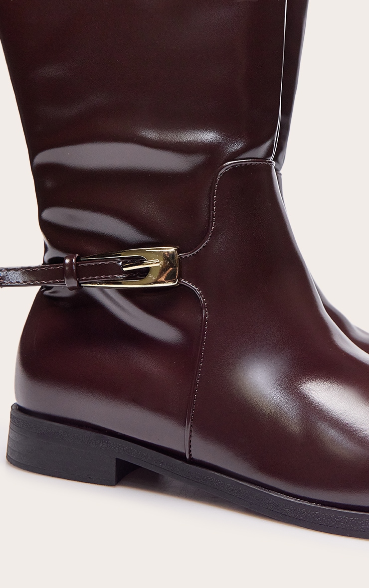 Chocolate Patent Buckled Over The Knee Flat Boot image 4