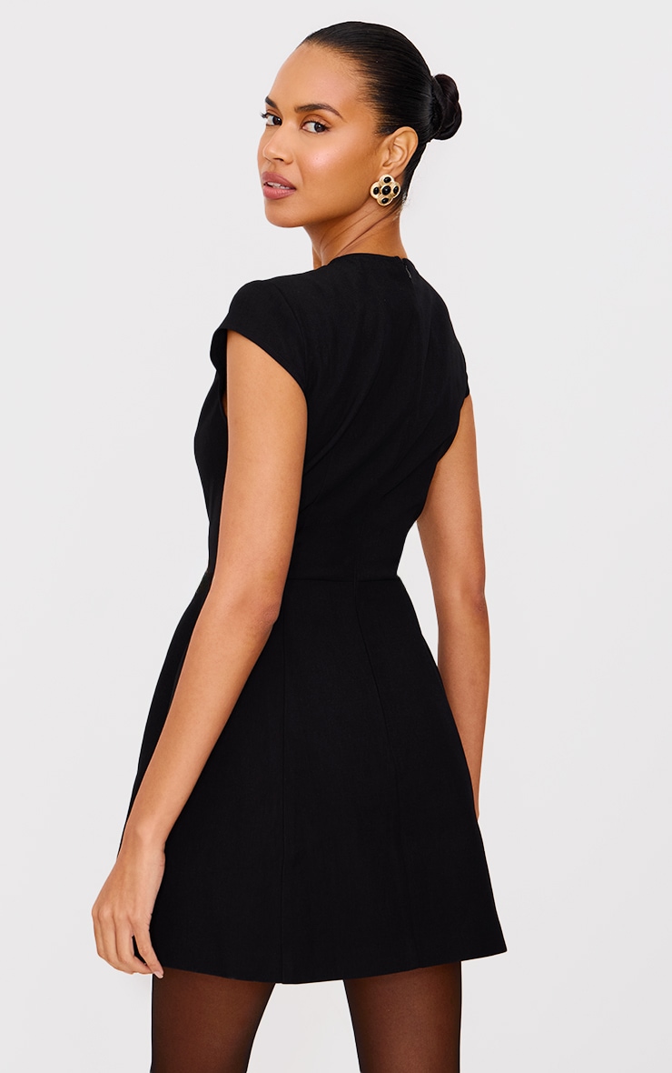 Black Cap Sleeve Mini Curved Shift Dress image 2