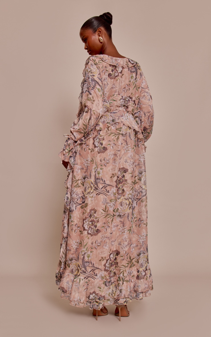Blush Floral Printed Plunge Extreme Frill Maxi Dress image 2