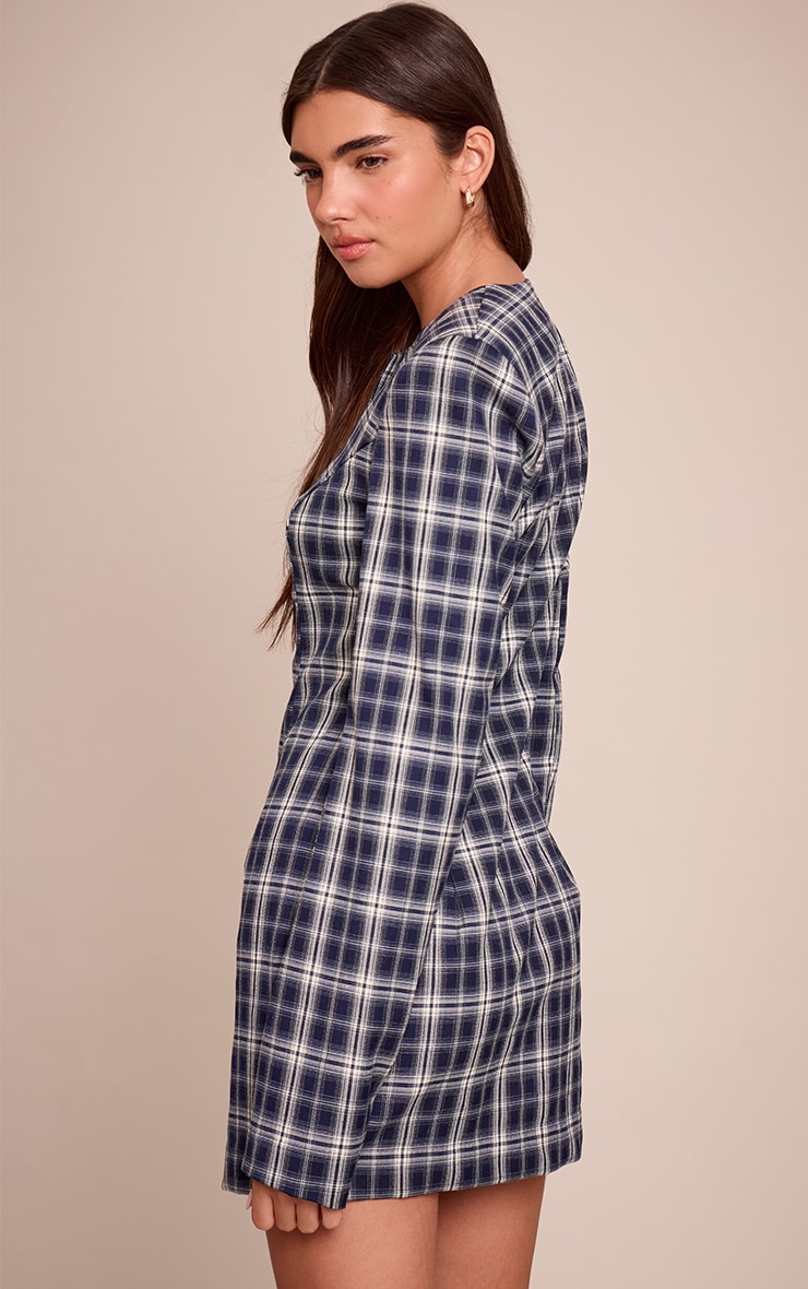 Navy Check Shoulder Pad Blazer Mini Dress image 2