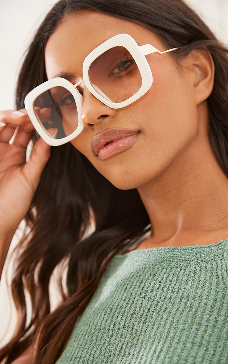 Cream Oversized Chunky Clear Square Sunglasses PrettyLittleThing AUS