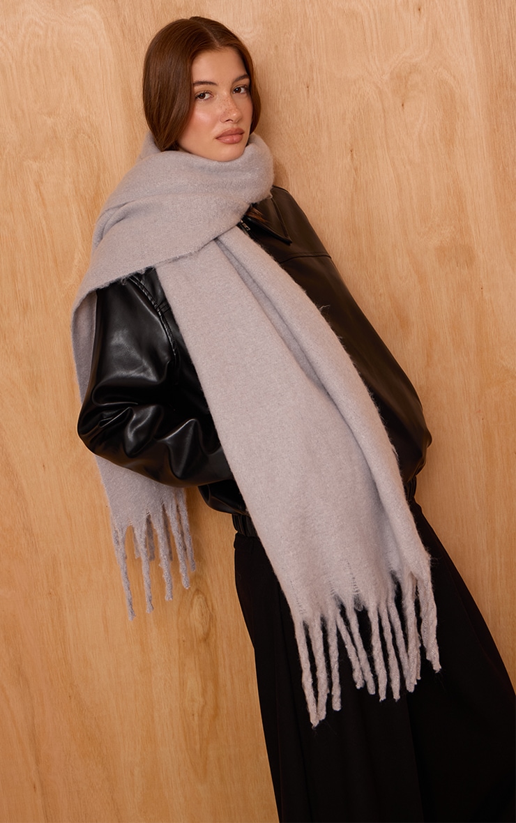 Grey Soft Blanket Tassel Scarf