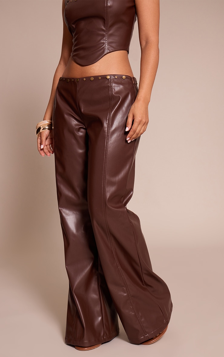 Petite Chocolate Stud Detail Wide Leg Pants image 2