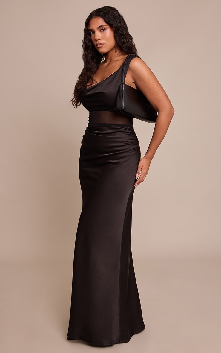 Shape Robe longue satinée noire à col bénitier et partie en mesh image 3