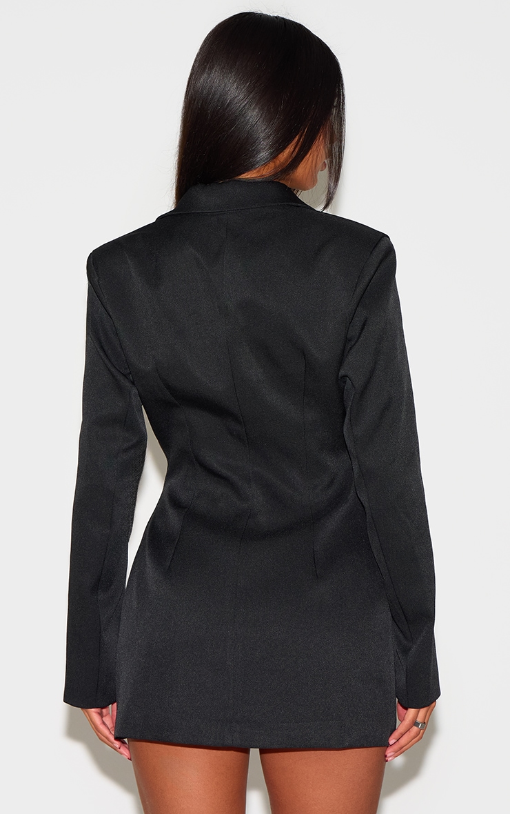 Black Woven Double Breasted Cinched Waist Blazer Dress image 2