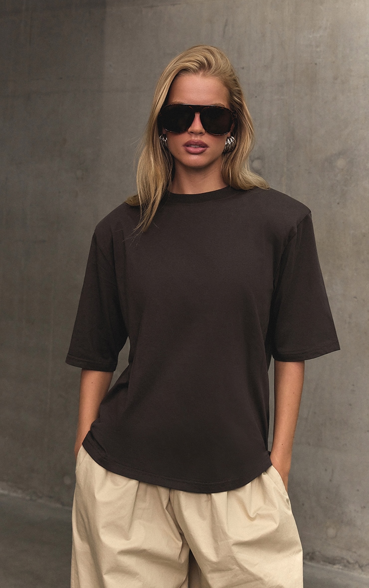 Chocolate Shoulder Detail Boxy T-Shirt  image 1