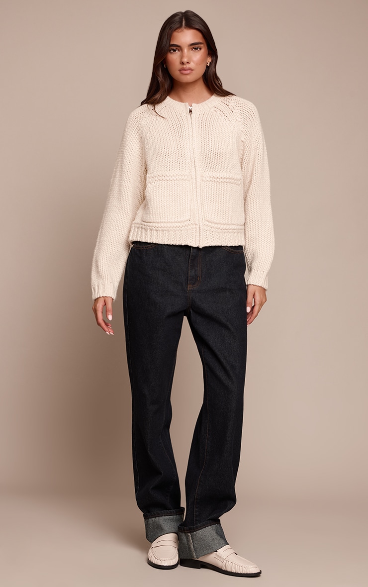 Ecru Chunky Knitted Zip Up Cardigan image 3