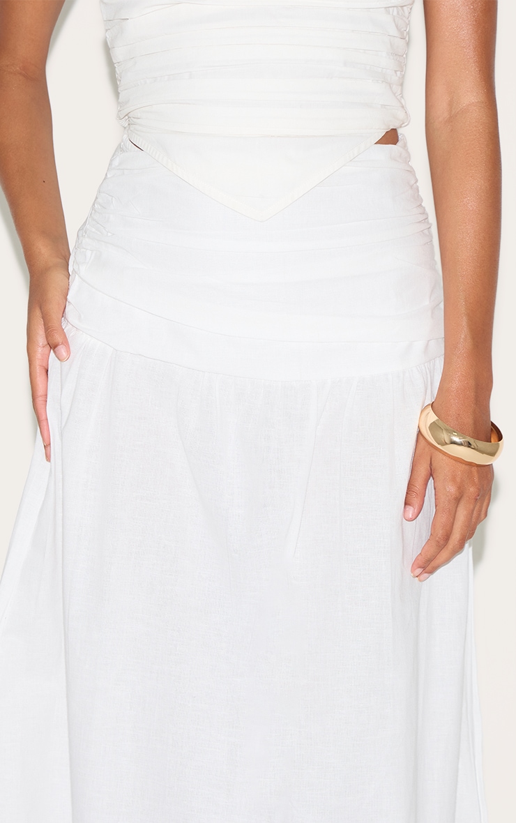 White Cotton Ruched Waist Maxi Skirt image 4