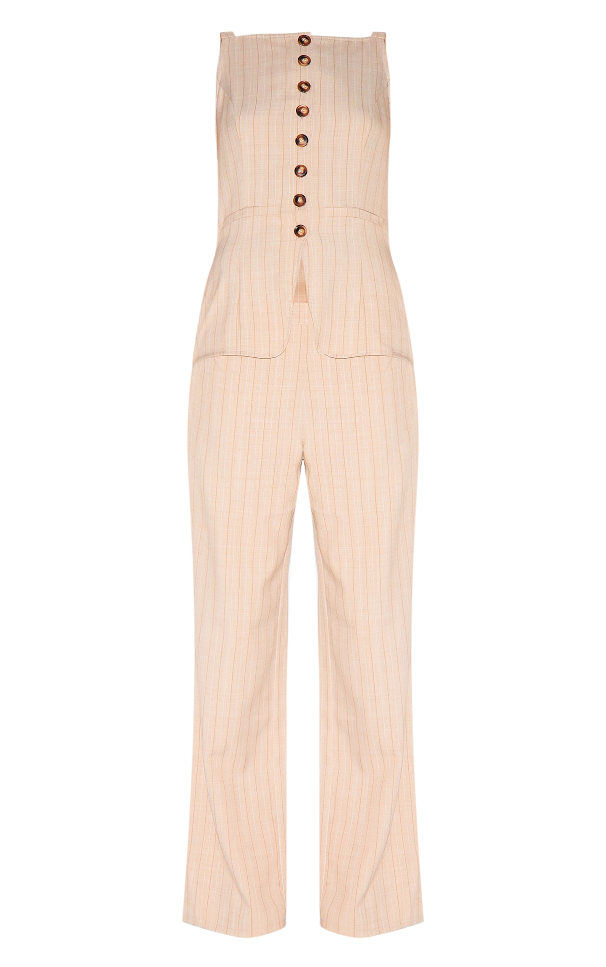 Stone Pinstripe Linen Button Down Peplum Hem Jumpsuit image 5