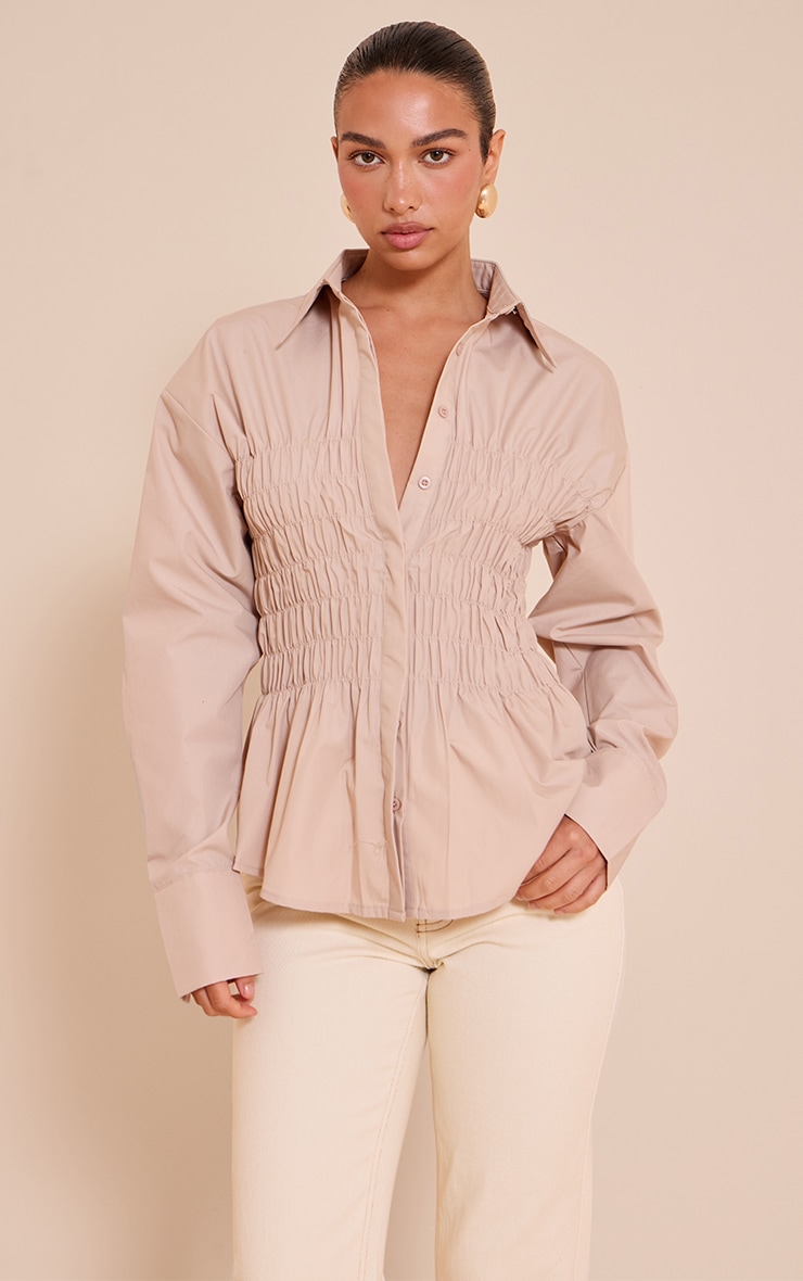 Stone Shirred Fitted Shirt image 1