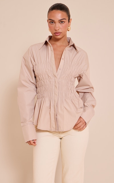 Stone Shirred Fitted Shirt