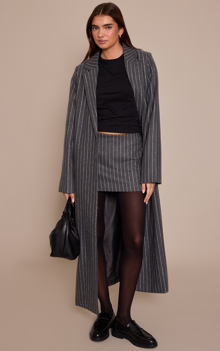 Grey Pinstripe Wool Look Mini Skirt image 1
