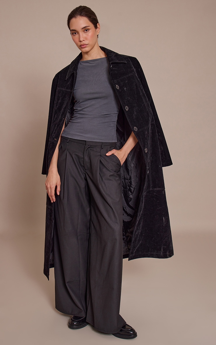 Charcoal Soft Cotton Ruched Side Sleeveless Top image 3