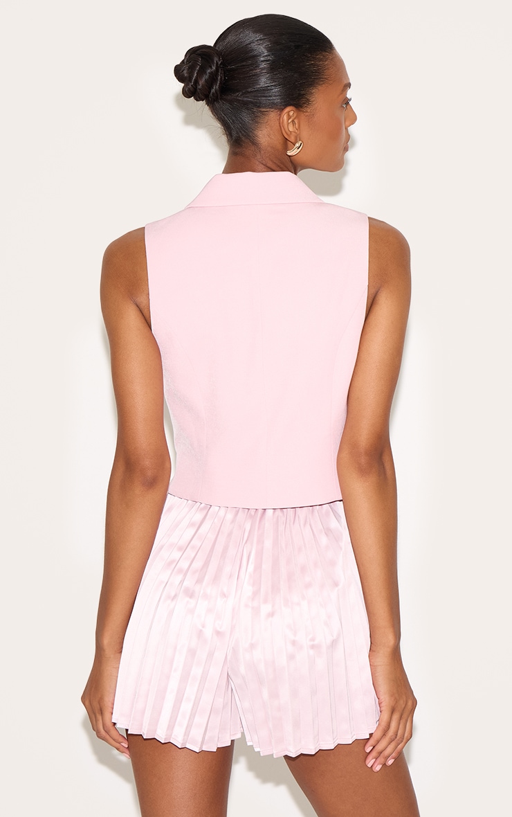Combishort jupe-short de tailleur rose blush plissé à détail gilet image 2