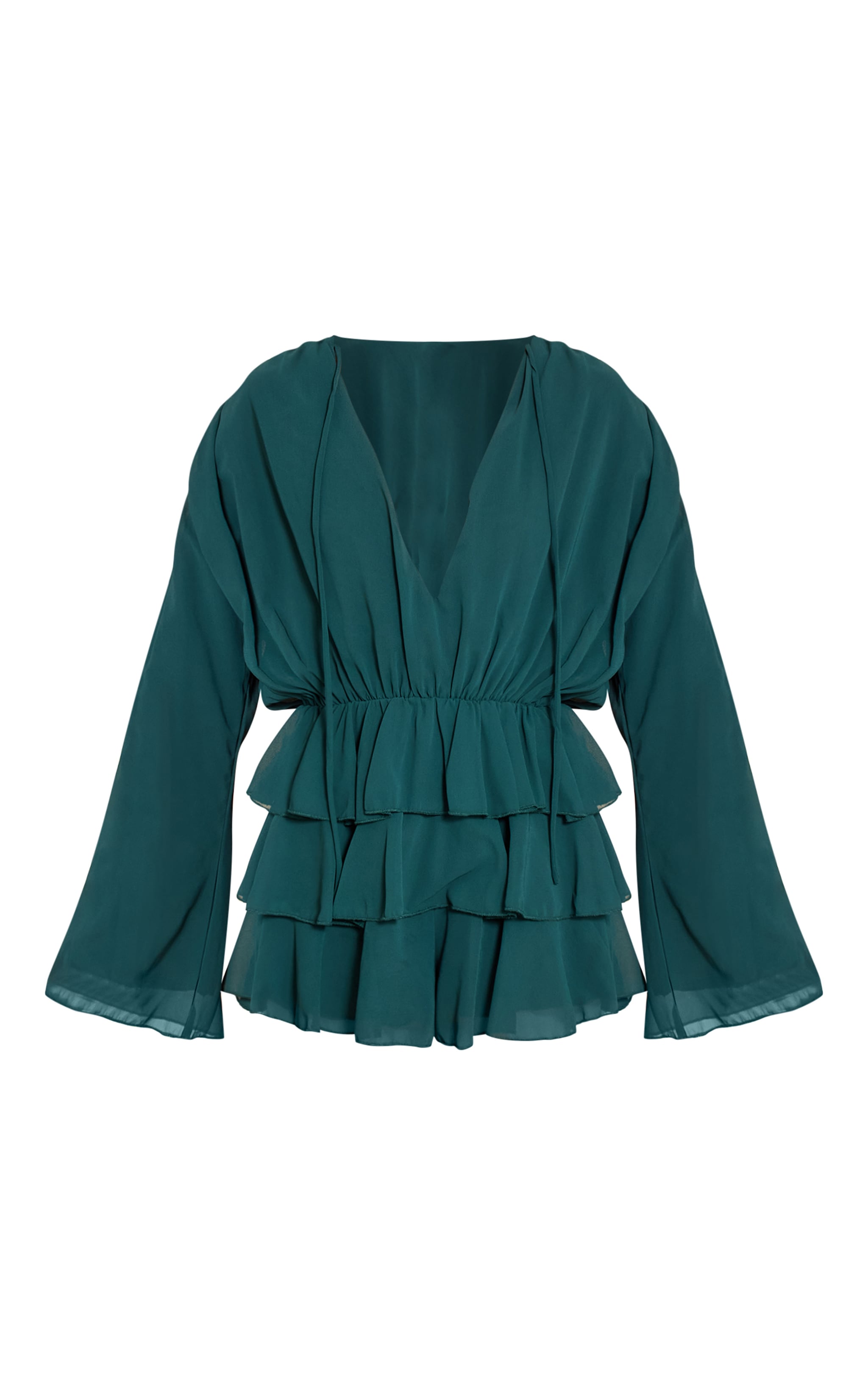 Teal Chiffon V Neck Frill Tiered Romper image 5