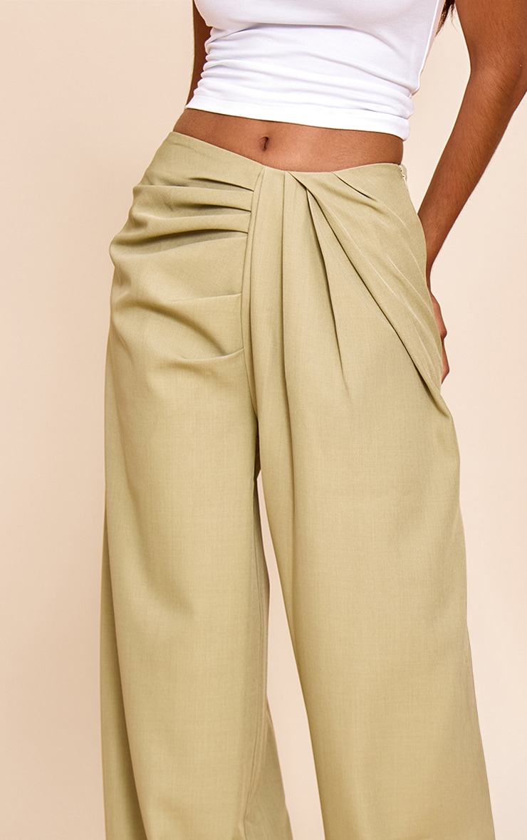 Petite Sage Green Tailored Woven Pleat Detail Wide Leg Pants image 4