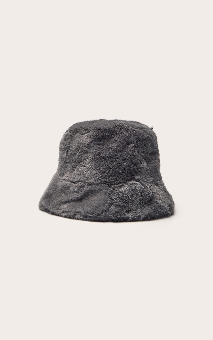 Grey Faux Fur Bucket Hat image 2
