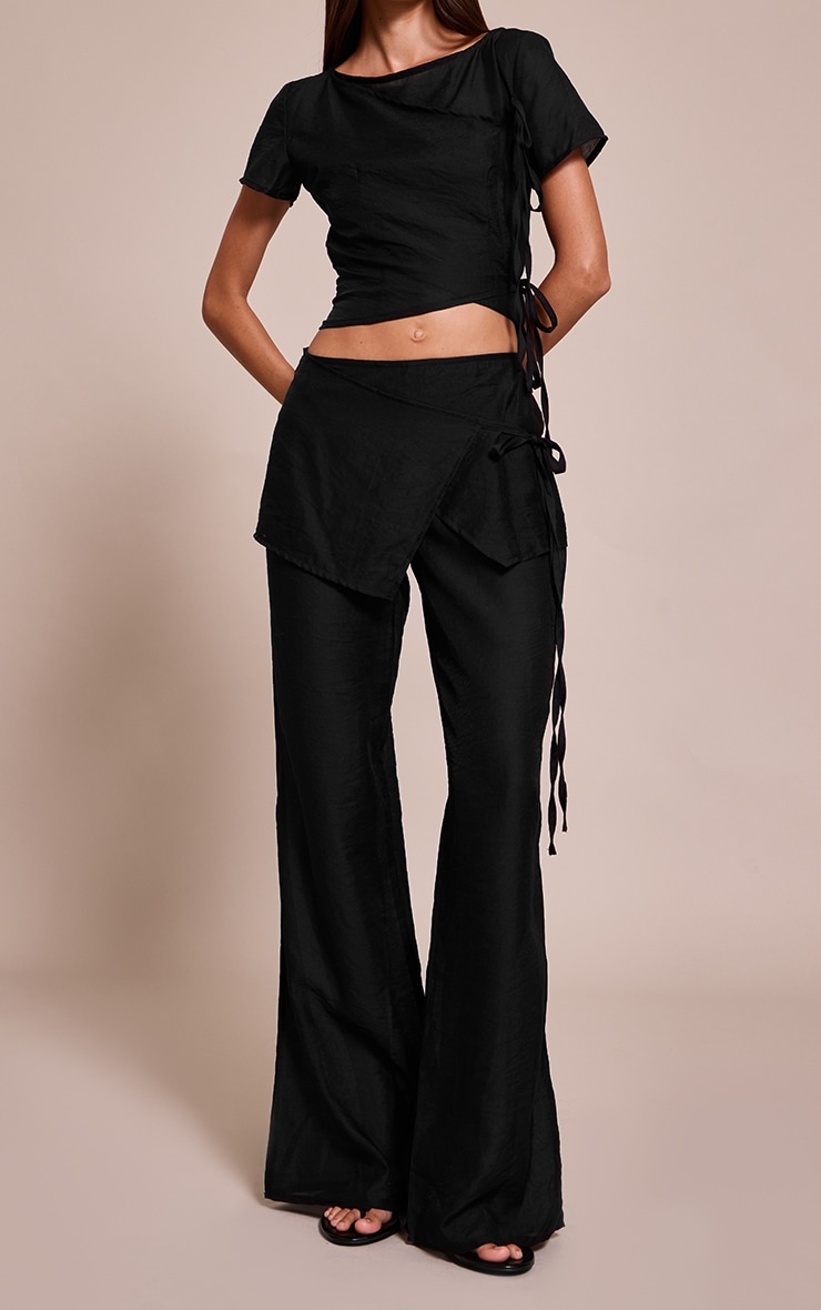 Navy Sheer Organza Tie Detail Straight Leg Pants image 2