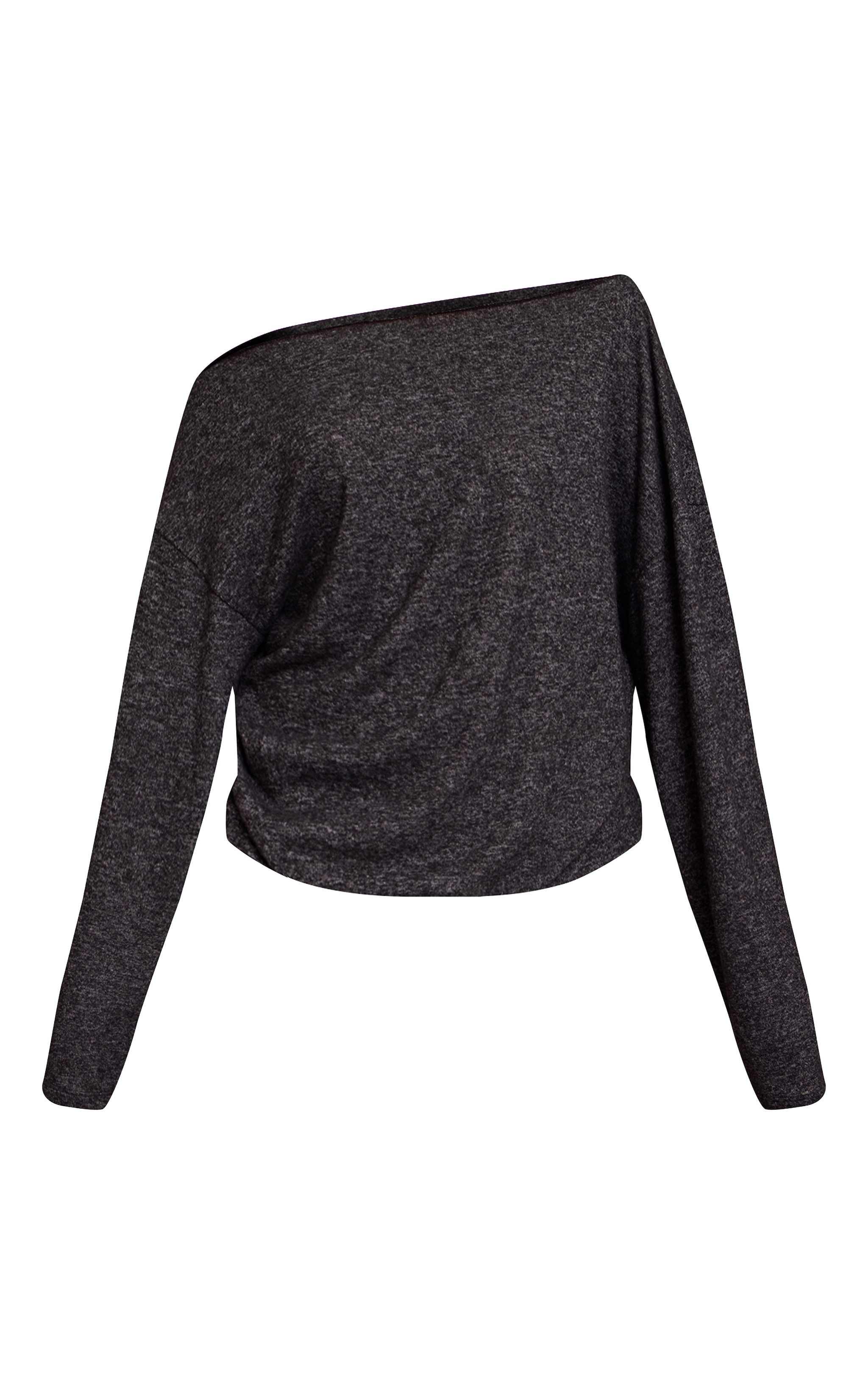 Charcoal Soft Knit Asymmetric Oversized Slouchy Long Sleeve Top image 5