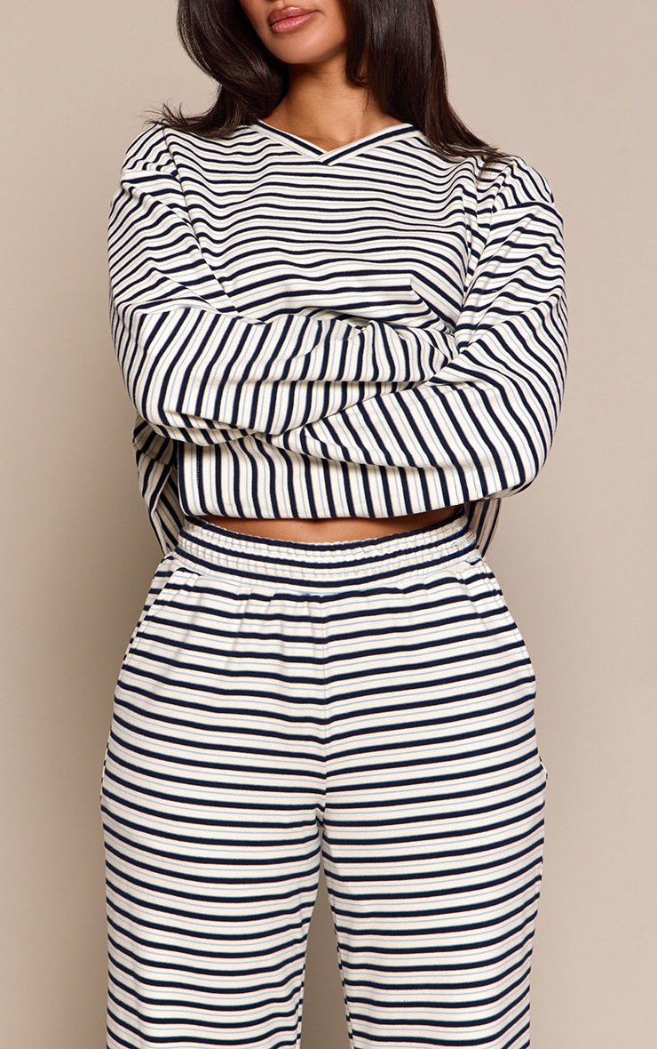 Petite Cream Stripe Soft Touch Drawstring Wide Leg Joggers  image 4