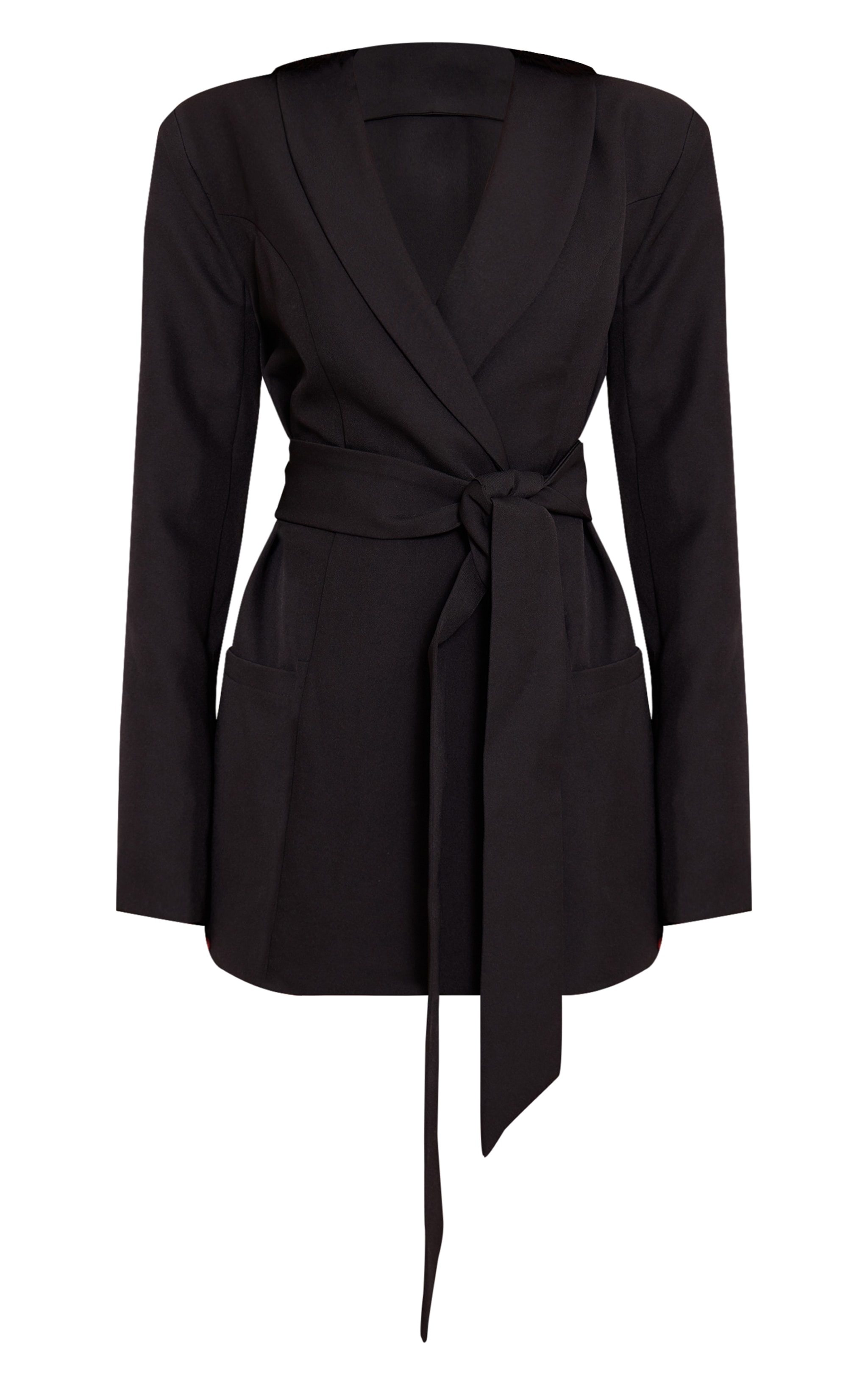 Petite Black Tailored Tie Waist Blazer Dress image 5
