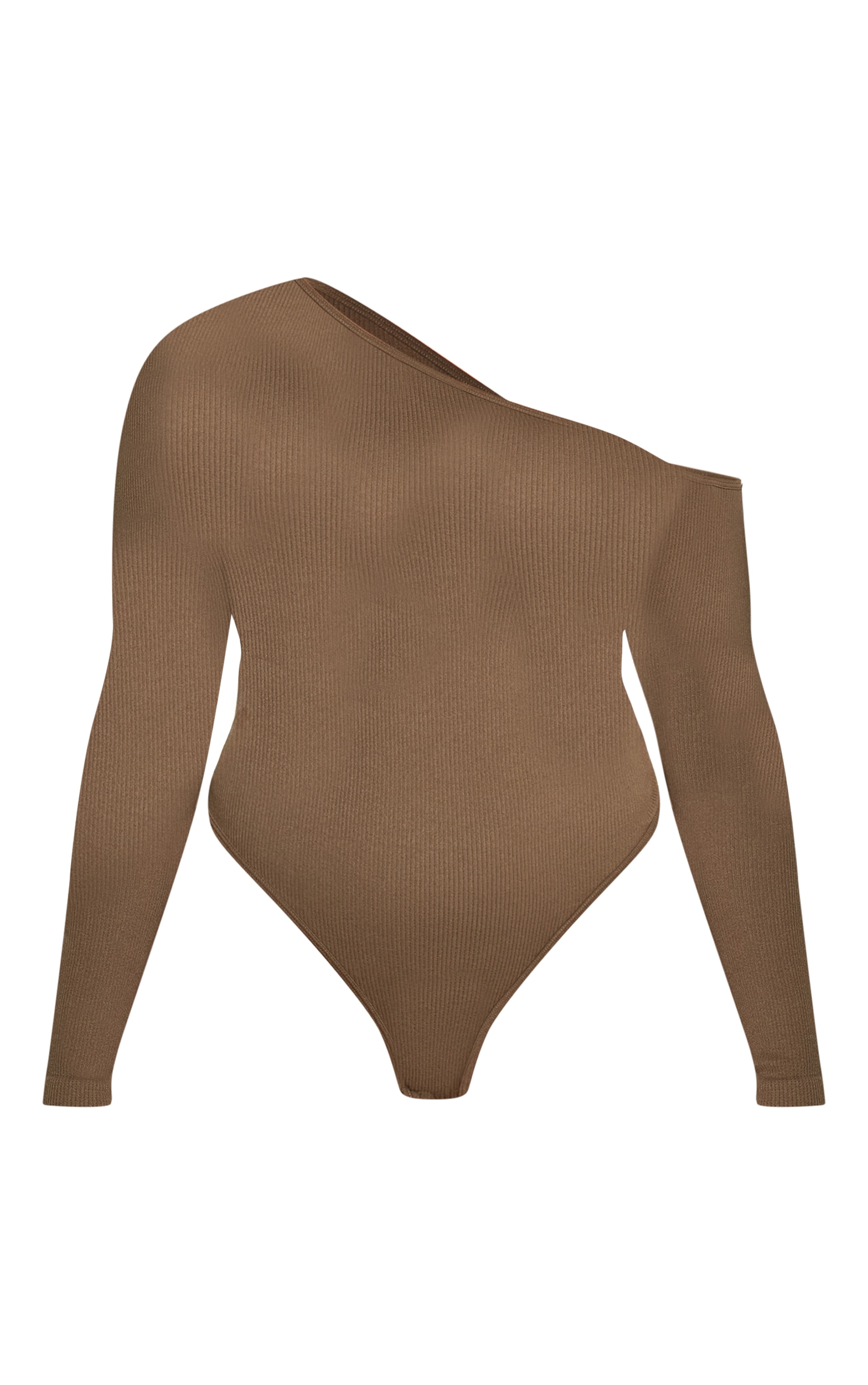 Plus Olive Snatched Rib Asymmetric Long Sleeve Bodysuit image 5